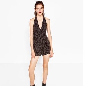 NWT Zara Shimmer Halter Shorts Jumpsuit Size L